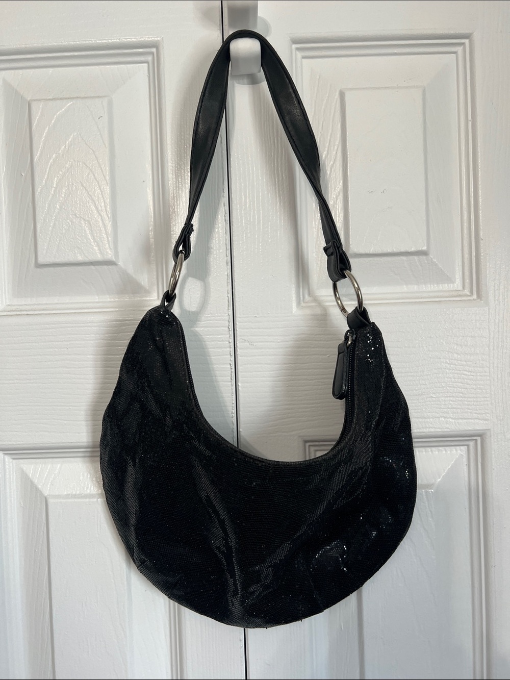 Black Sequin Crescent Shoulder Bag - Unbranded